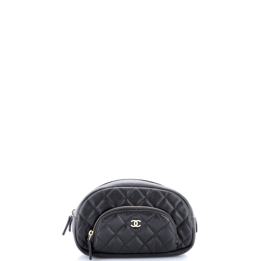 Chanel Small Front Pocket Cosmetic Pouch Quilted Caviar